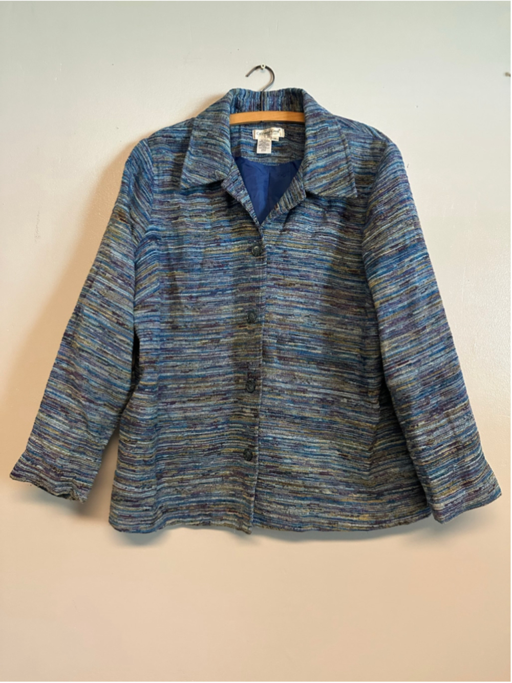 Coldwater Creek Tweed Blazer Jacket Womens Size 1X XL Blue Multi-color Formal